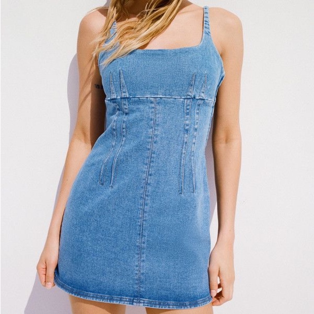 BDG Women's Blue Structured Scoop Neck Mini Dress